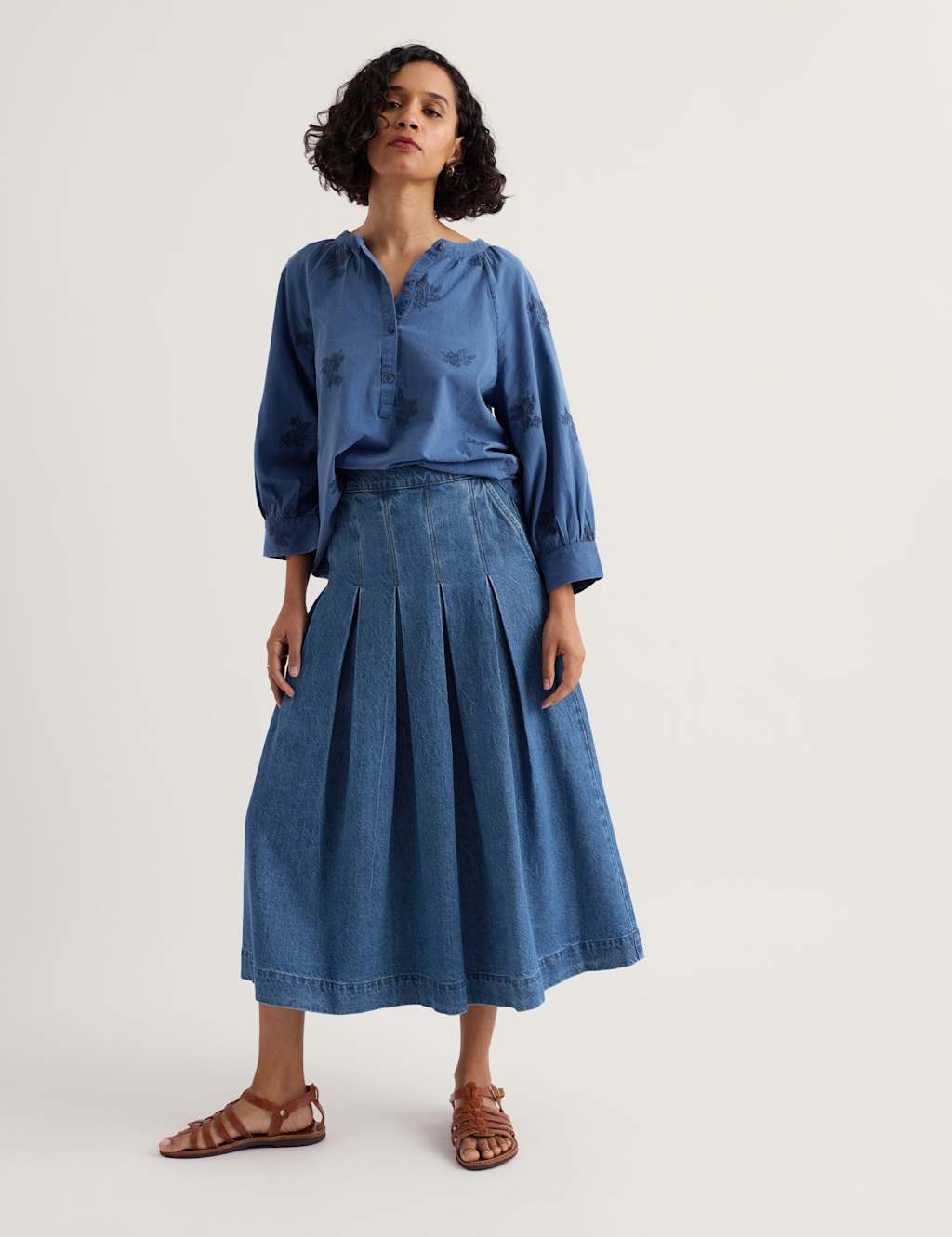 Seasalt Cornwall Women's Denim A-Line Midi Skirt with Linen - 20 - Blue Denim - Available at M&S