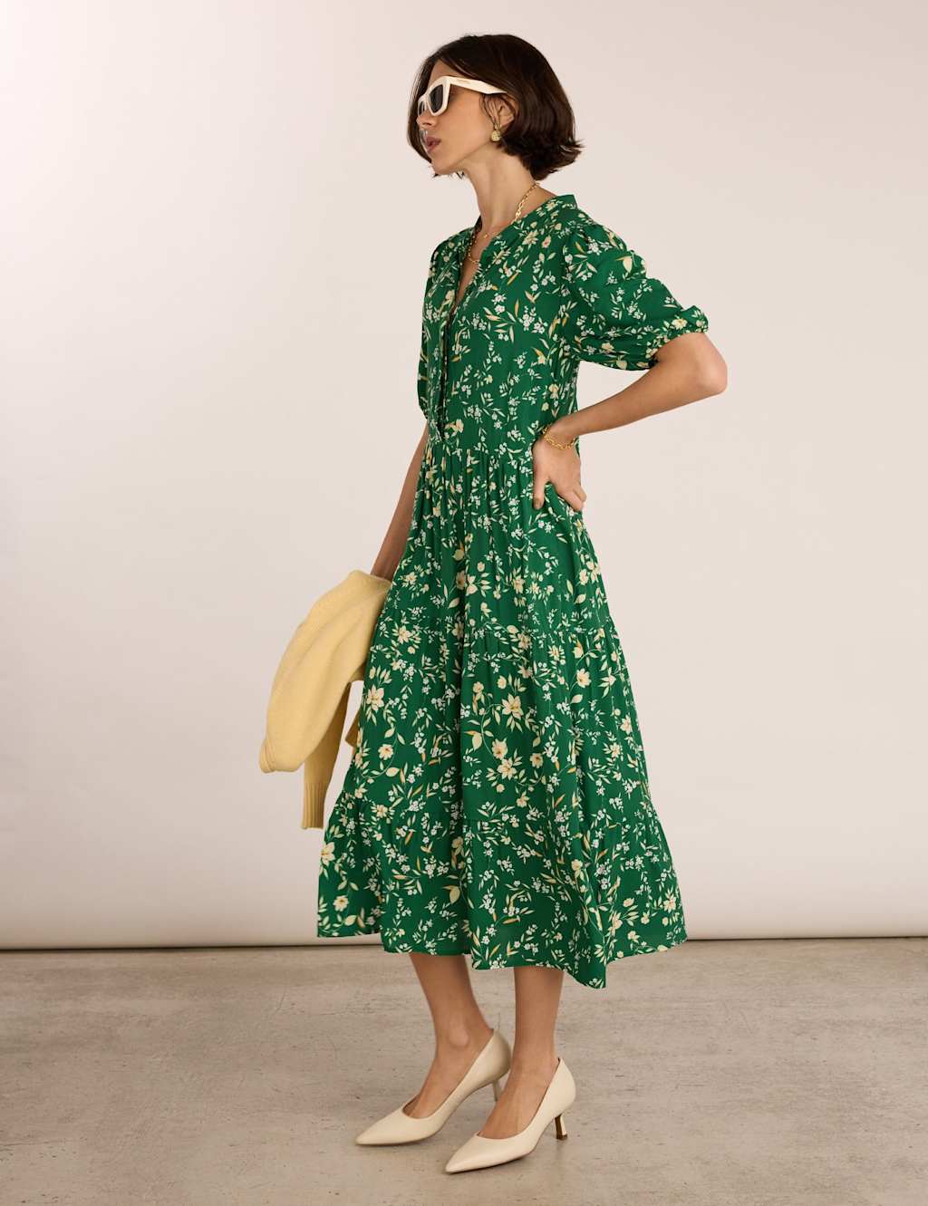 Baukjen Women's Floral Midi Tea Dress - 12 - Emerald - Available at M&S
