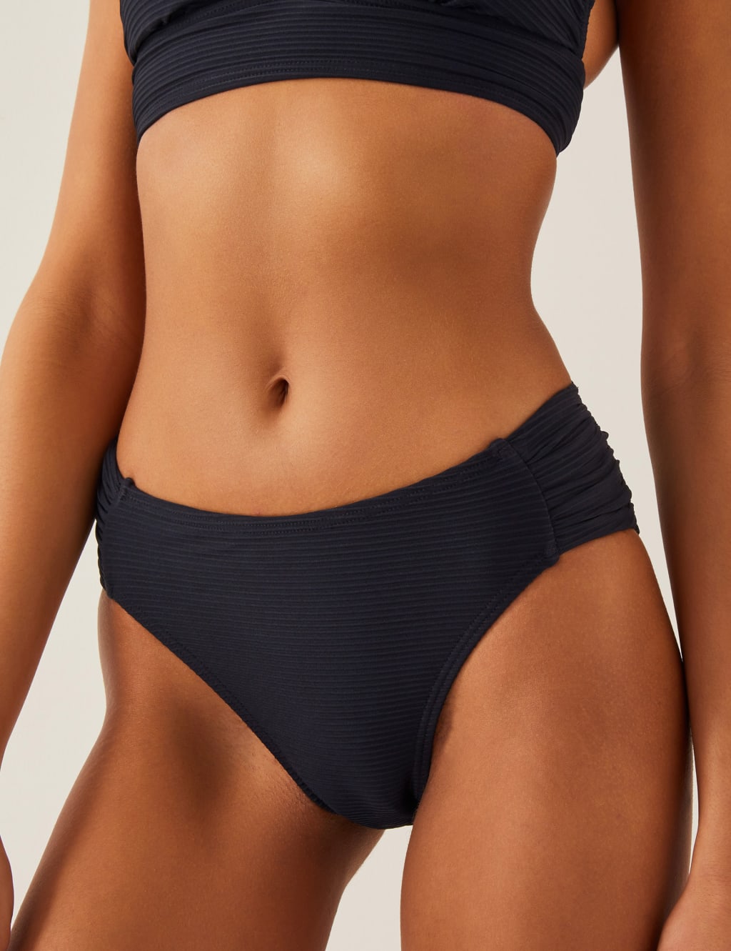 Ruched High Waisted Bikini Bottoms