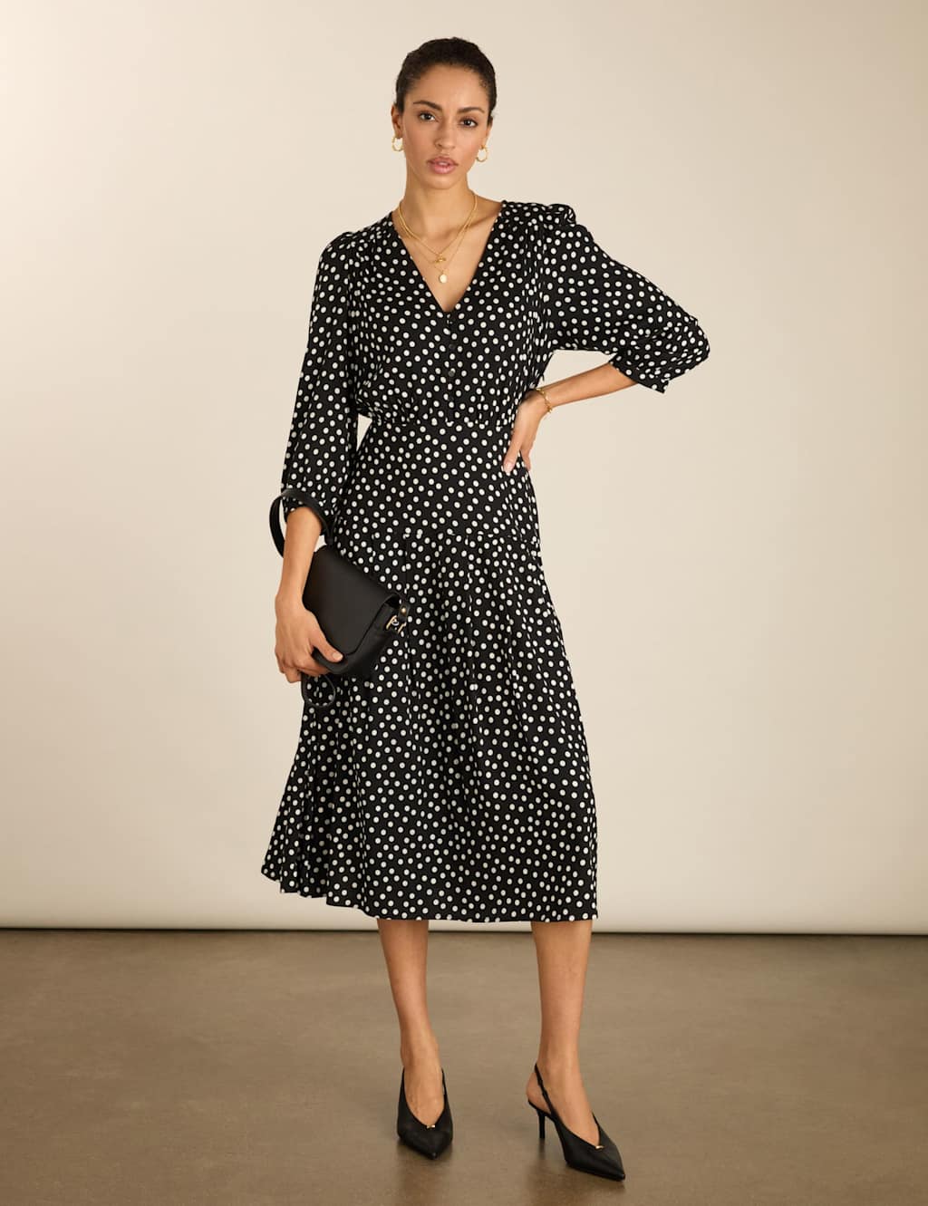 Baukjen Women's Polka Dot Midi Tea Dress - 12 - Black Mix - Available at M&S