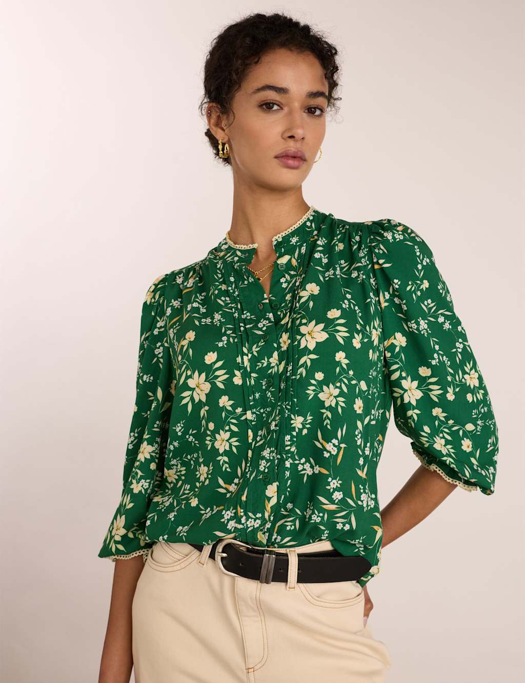 Baukjen Women's Floral Blouson Sleeve Blouse - 12 - Emerald - Available at M&S
