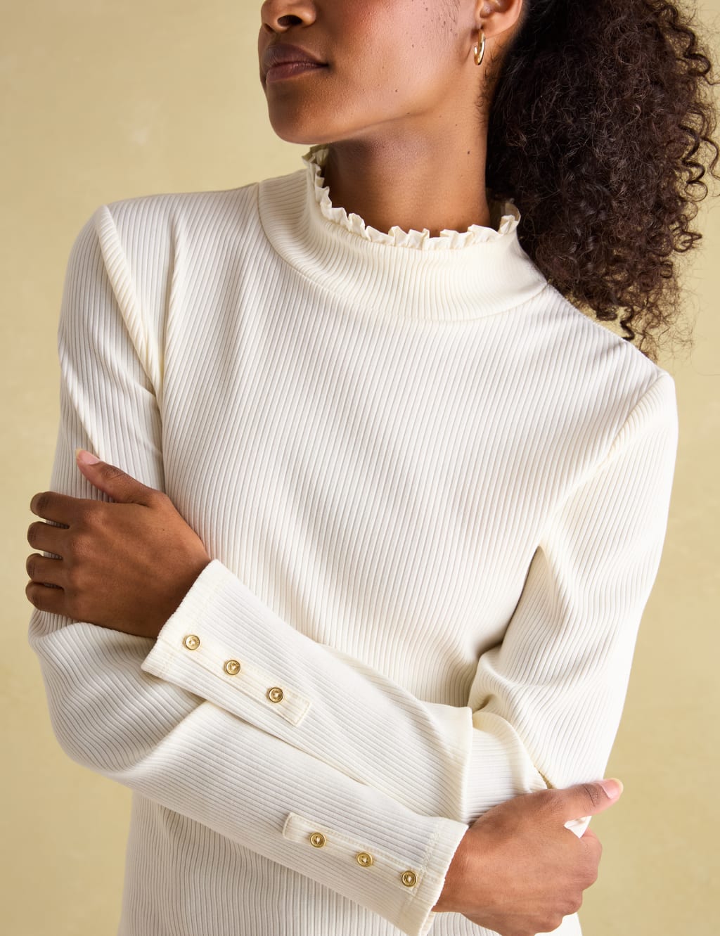 Cotton Rich Ribbed Frill Detail Top