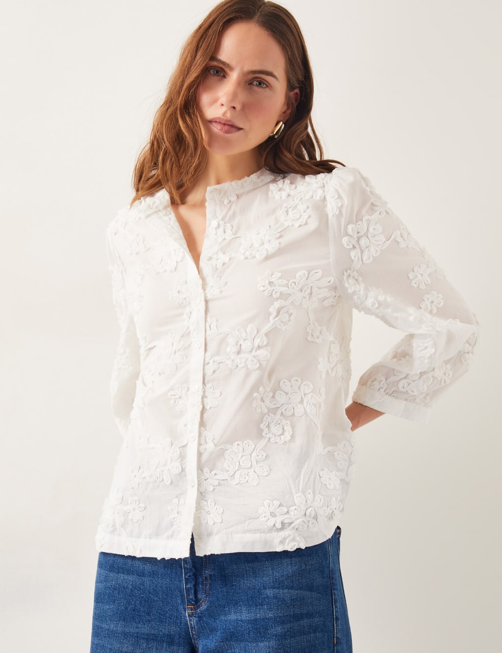 Pure Cotton Embroidered Collared Blouse