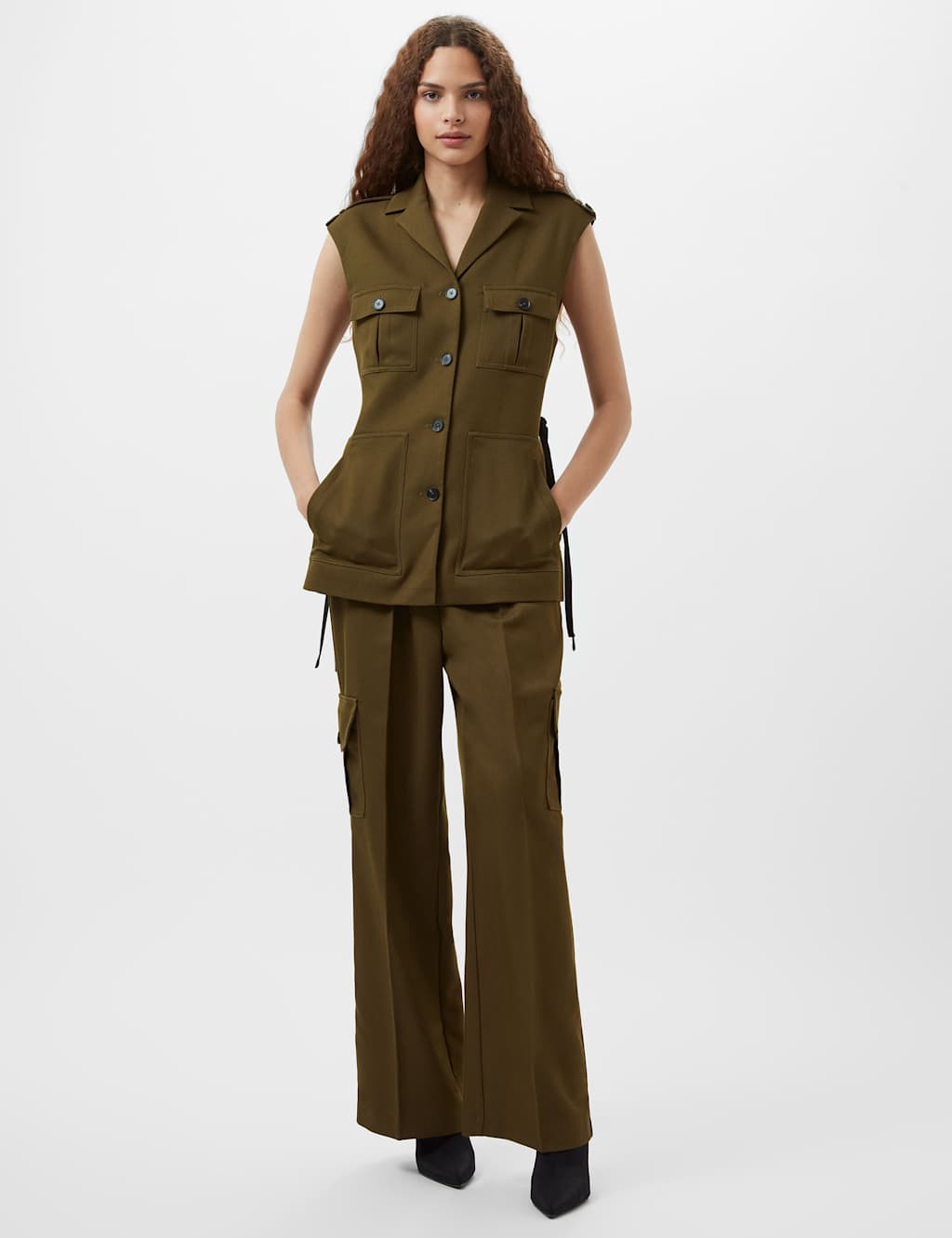 Twill V-Neck Collared Waistcoat
