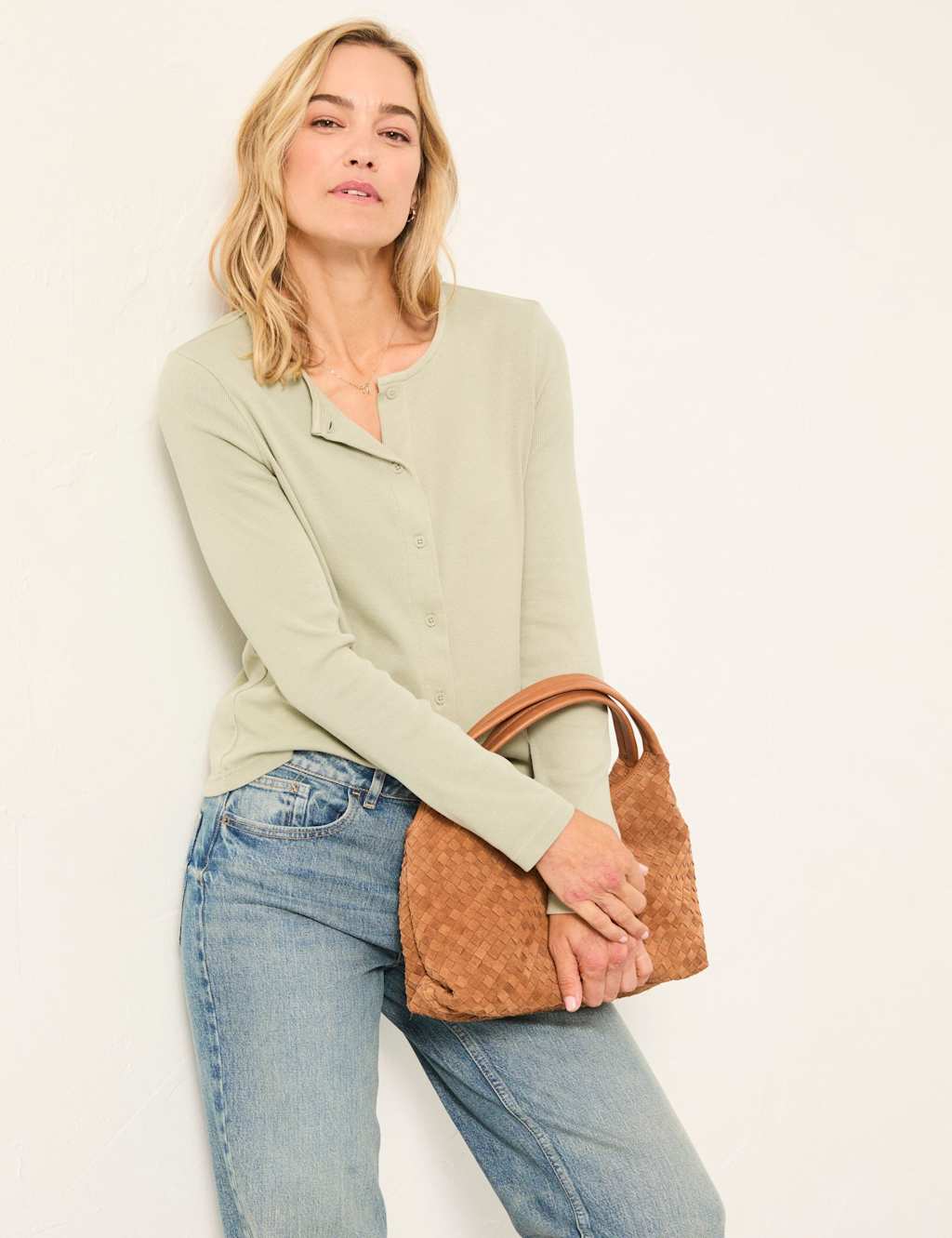 FatFace Cotton Rich Ribbed Pyjama Top Green