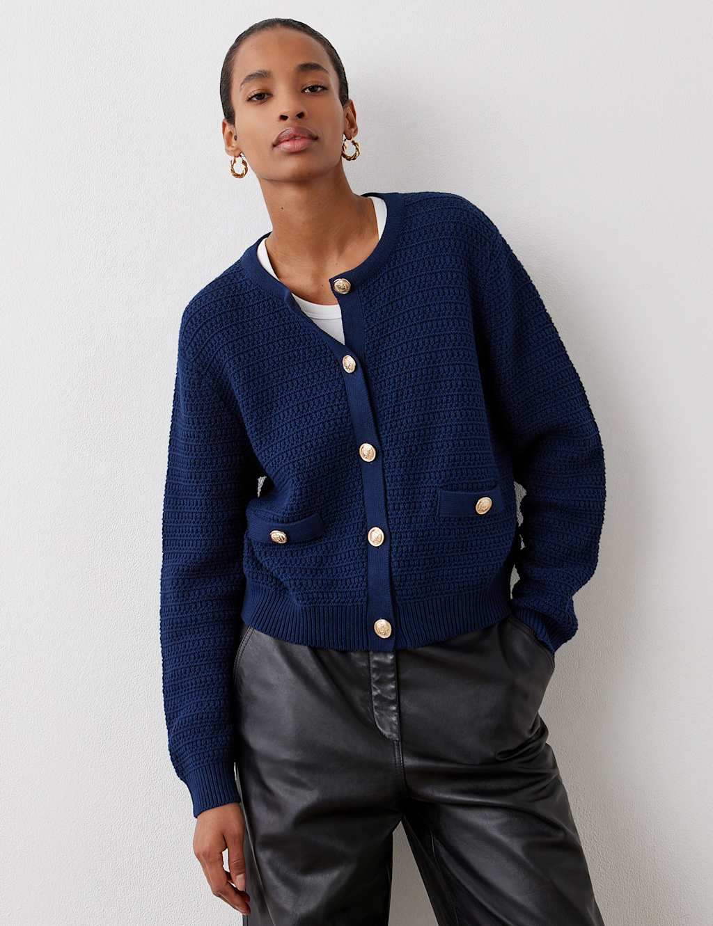 Pure Cotton Crew Neck Button Front Cardigan