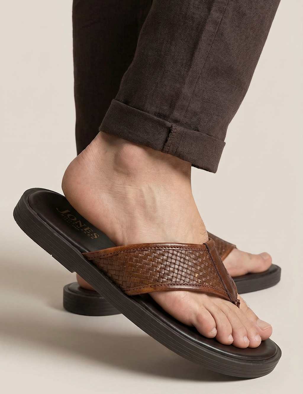 Jones Bootmaker Men's Leather Flip Flops - 11 - Medium Brown - Available at M&S