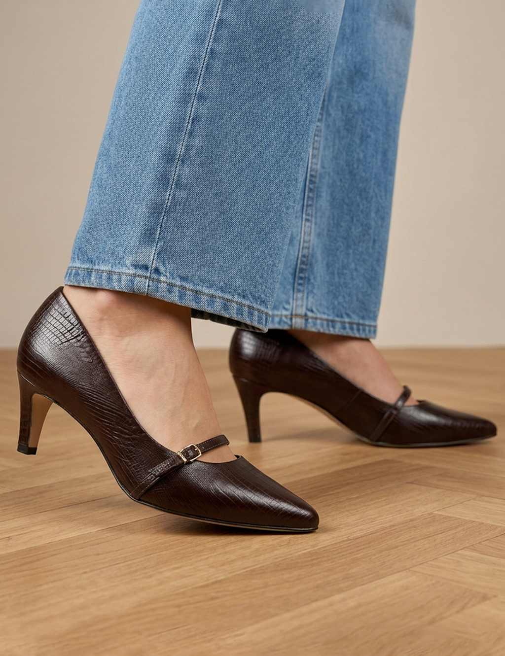 Jones Bootmaker Women's Wide Fit Leather Stiletto Heel Mary Janes - 7 - Brown - Available at M&S