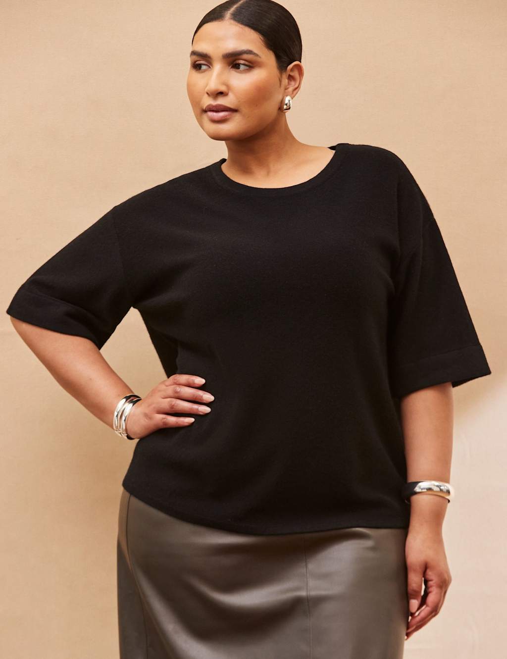Live Unlimited London Wool Blend Ribbed Top Black