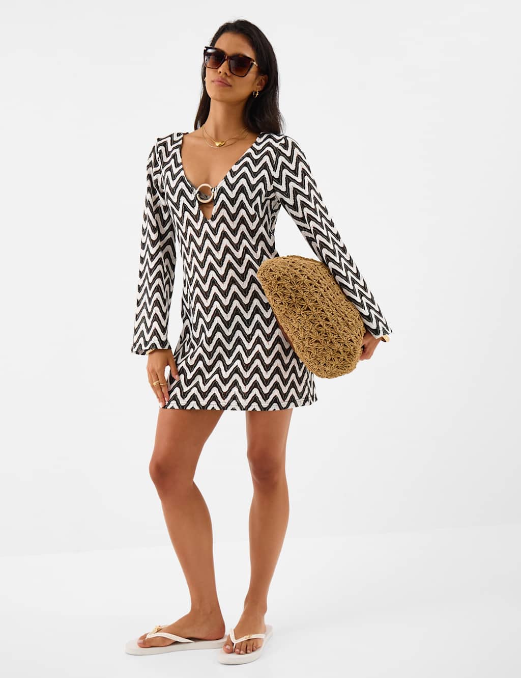 Accessorize Women's Striped V-Neck Mini Kaftan Beach Dress - Medium - Black Mix - Available at M&S