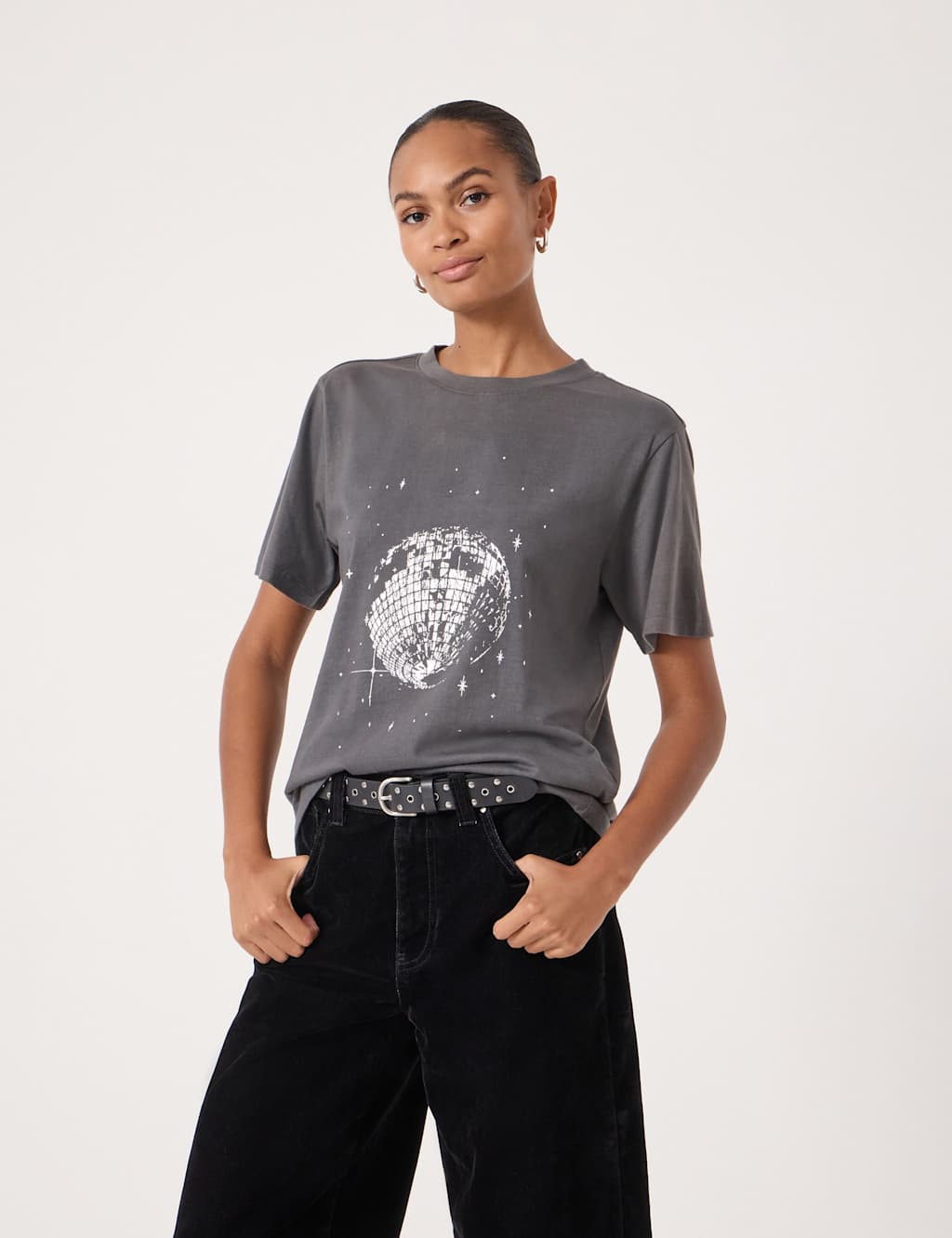 HUSH Pure Cotton Disco Ball T-Shirt Charcoal Mix
