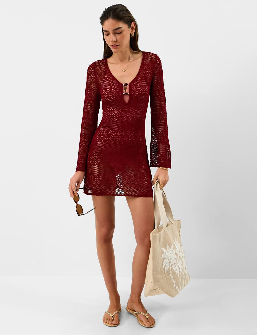 Accessorize Women's Embellished Knitted Mini Beach Dress - Medium - Burgundy - Available at M&S