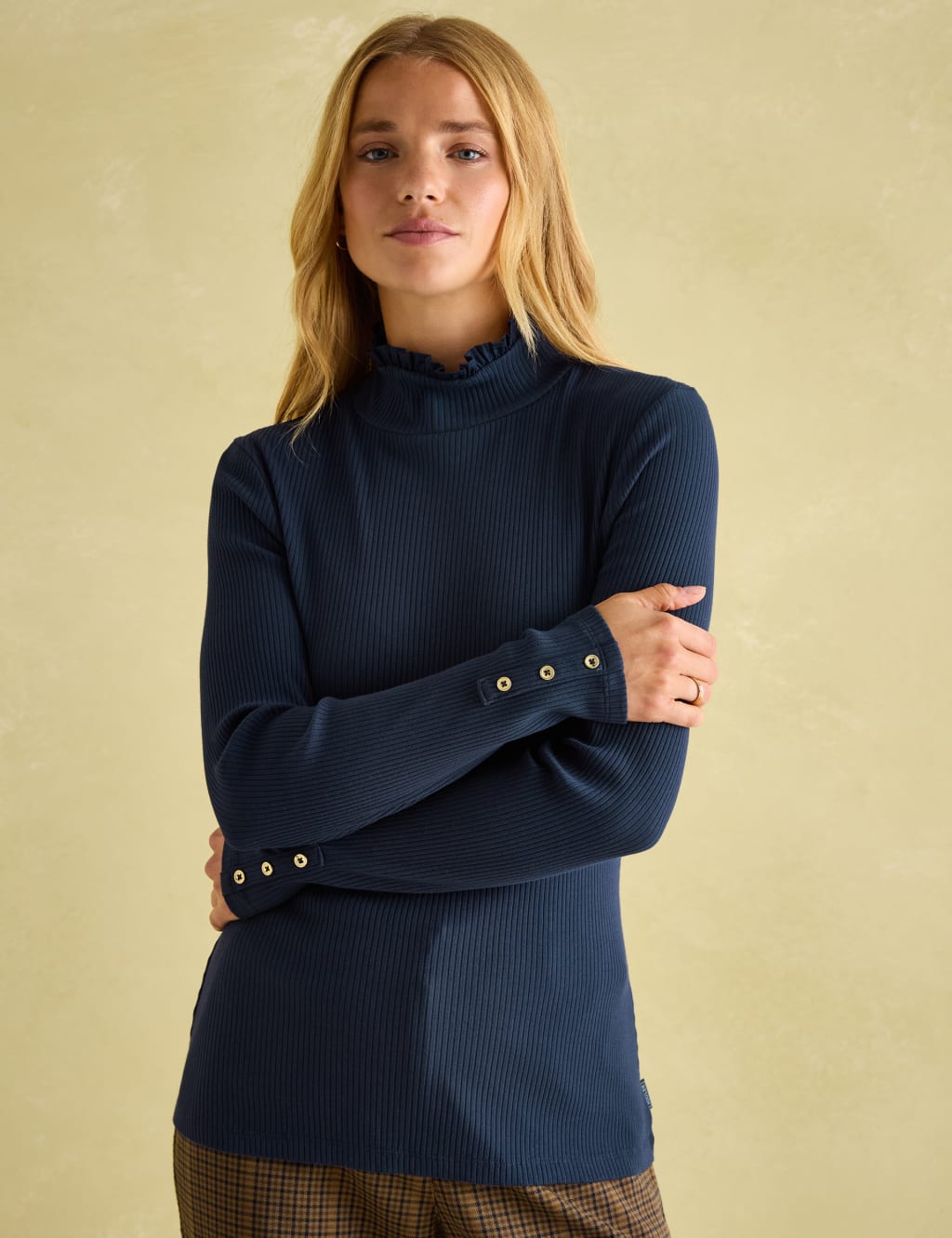 Jersey Ribbed Ruffle Collar Top