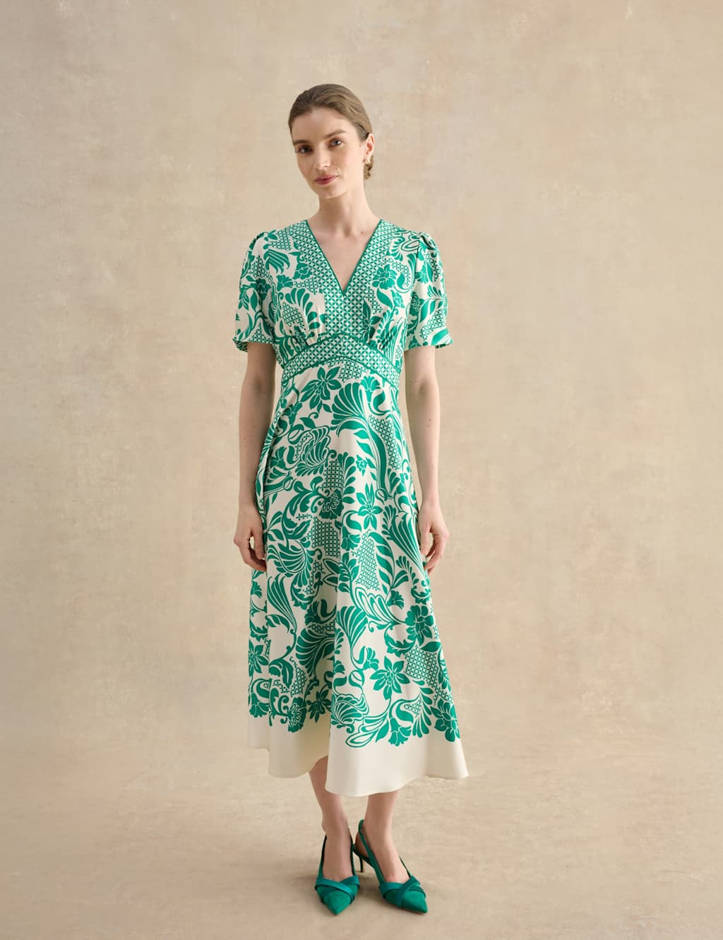 Hobbs Women's Printed Midi Waisted Dress - 12 - Multi - Available at M&S