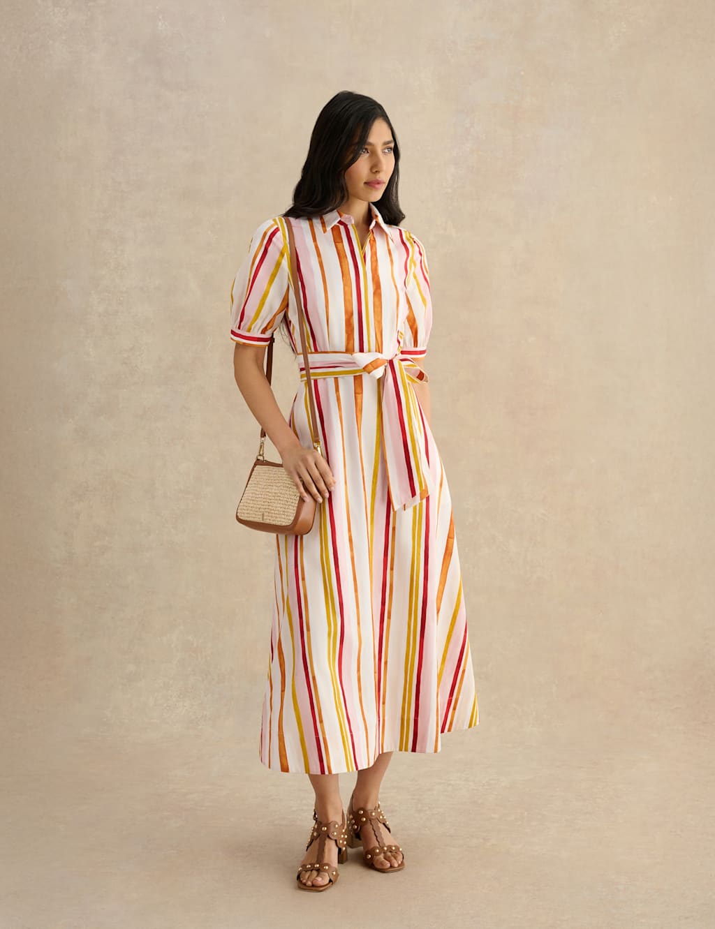 Hobbs Women's Pure Cotton Striped Midi Skater Shirt Dress - 14 - White Mix - Available at M&S