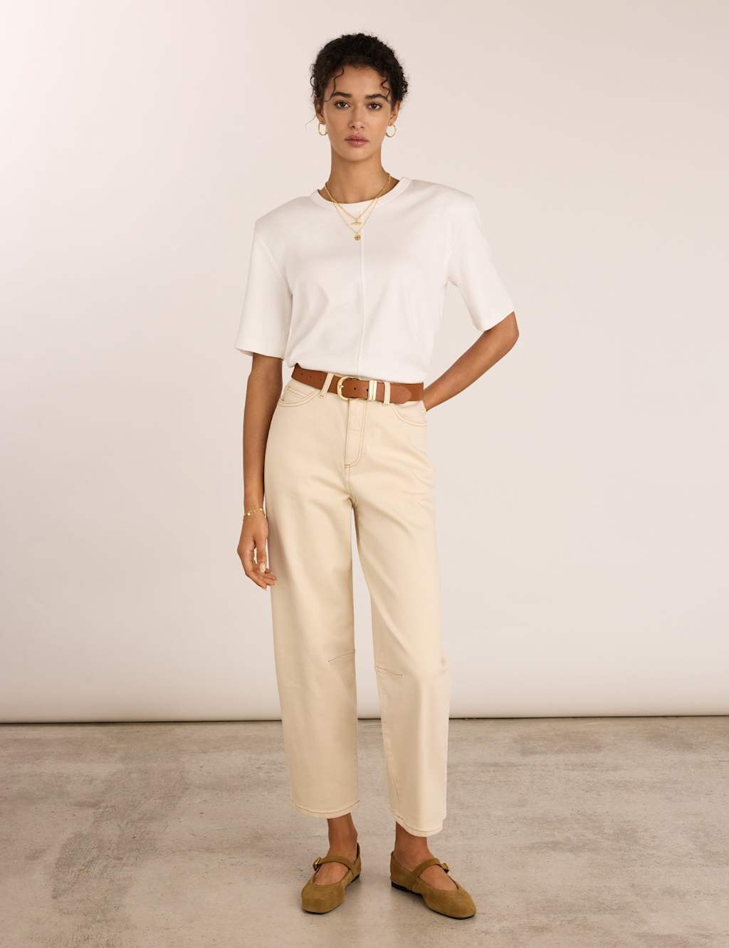 Baukjen Women's High Waisted Barrel Jeans - 12 - Ecru - Available at M&S