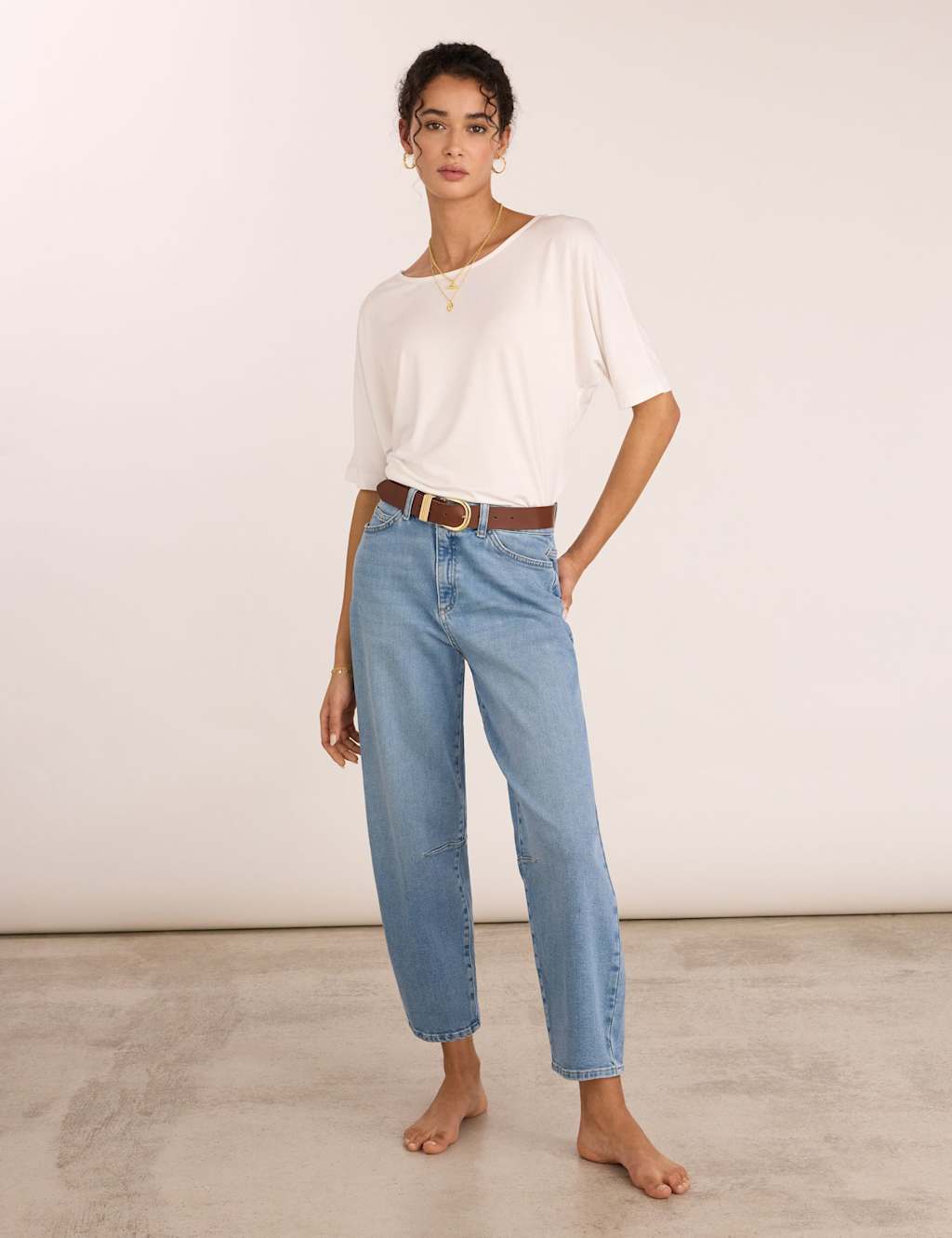 Baukjen Women's High Waisted Barrel Jeans - 10 - Light Indigo - Available at M&S