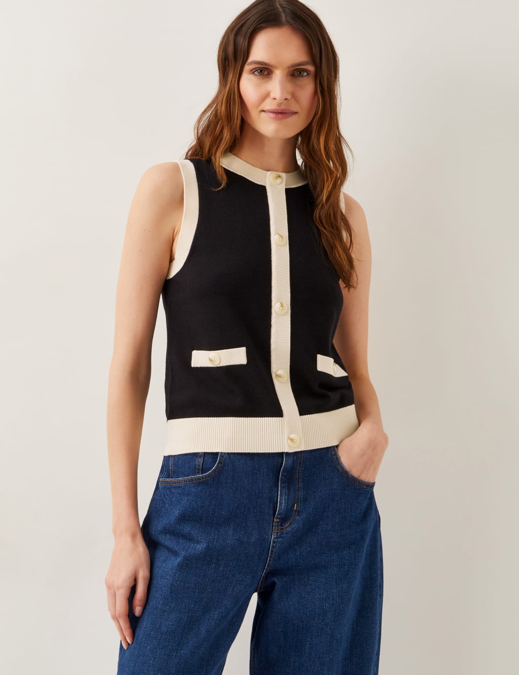 Button Front Sleeveless Cardigan