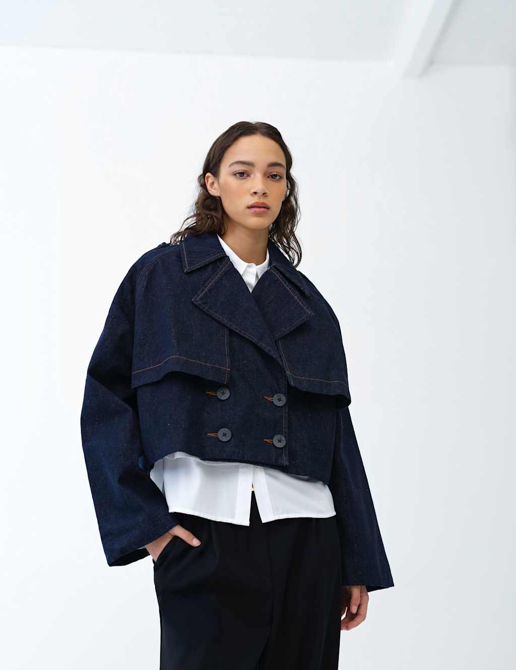 French Connection Women's Denim Cropped Trench Coat - Small - Available at M&S