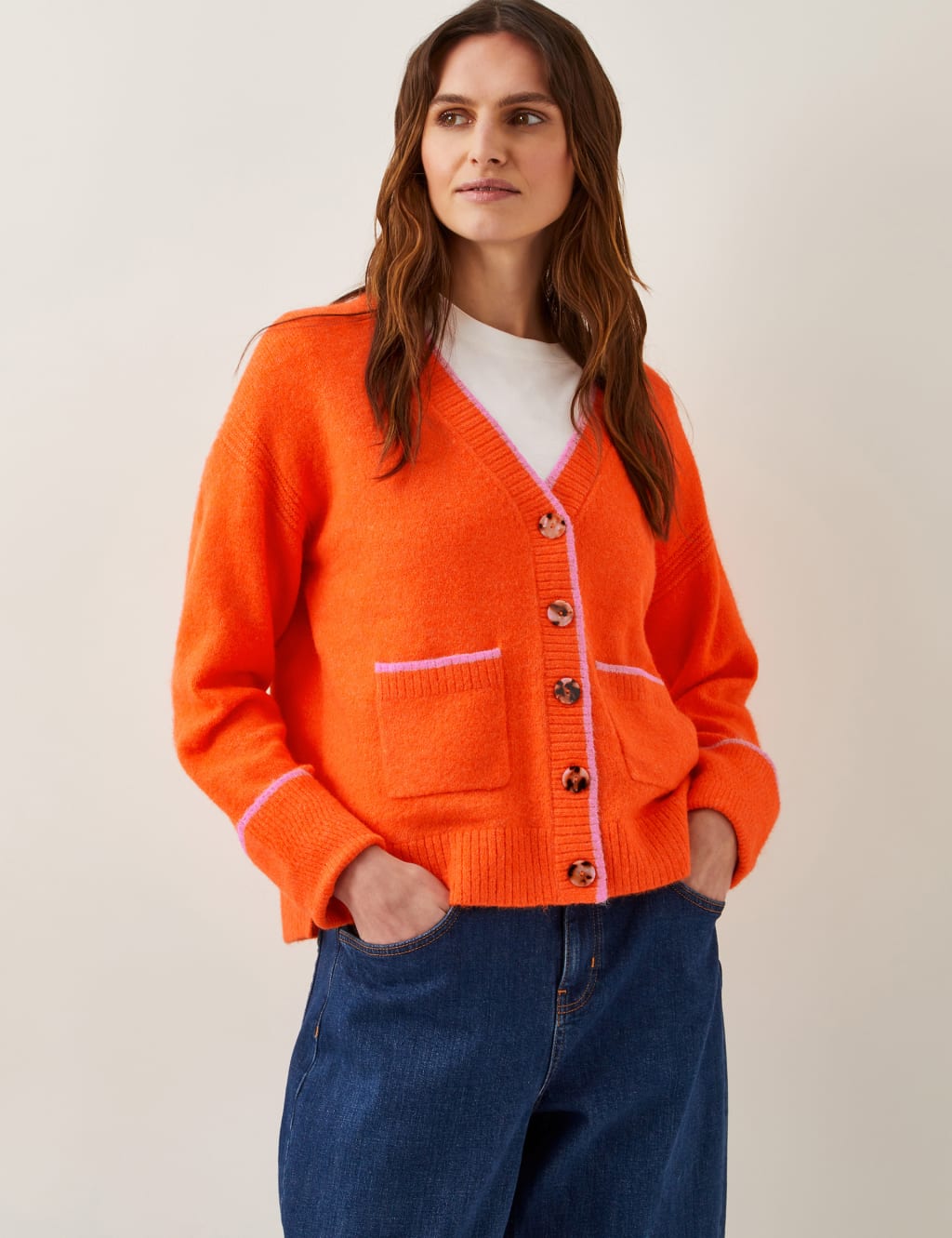 V-Neck Contrast Trim Cardigan