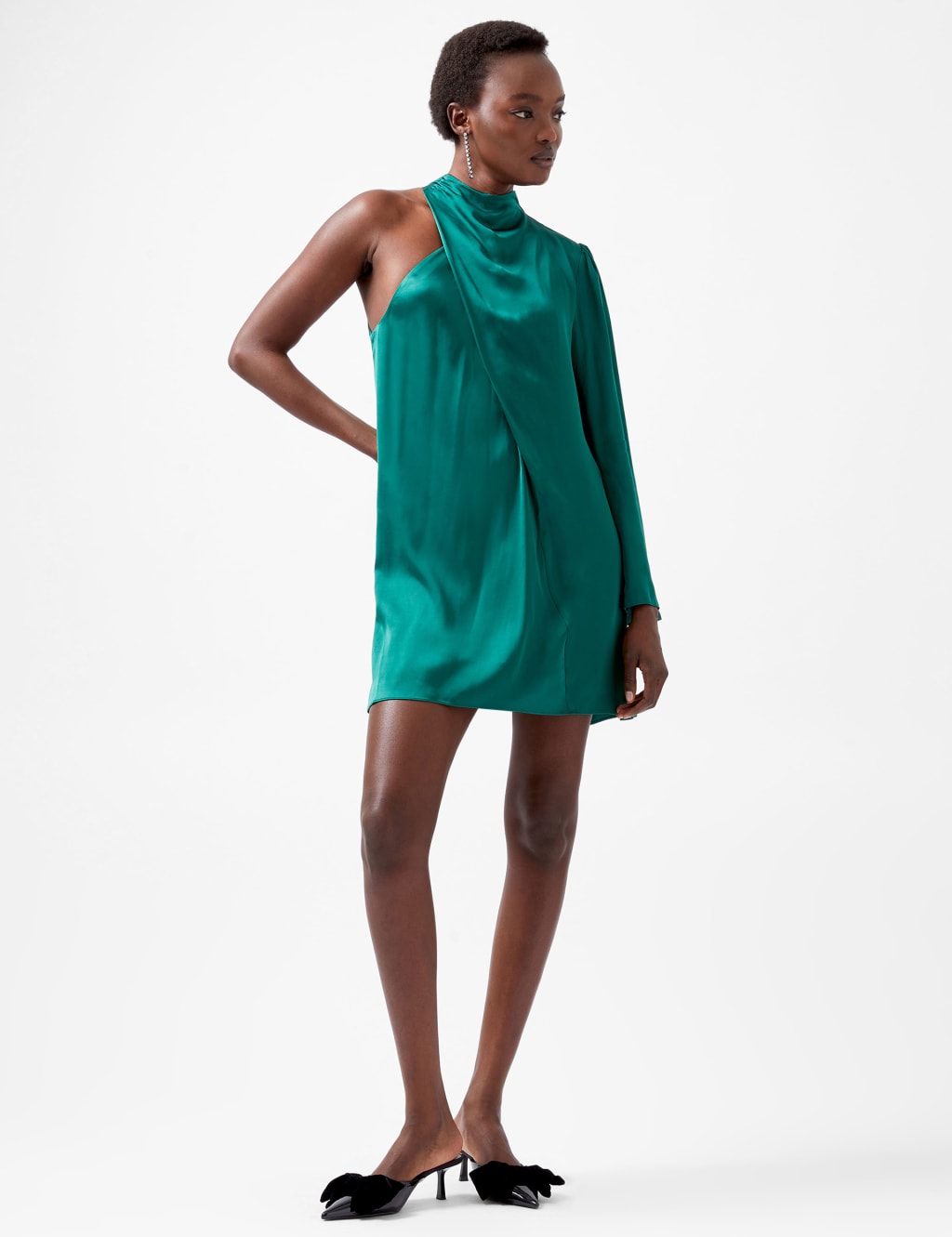 Satin One Shoulder Mini Swing Dress