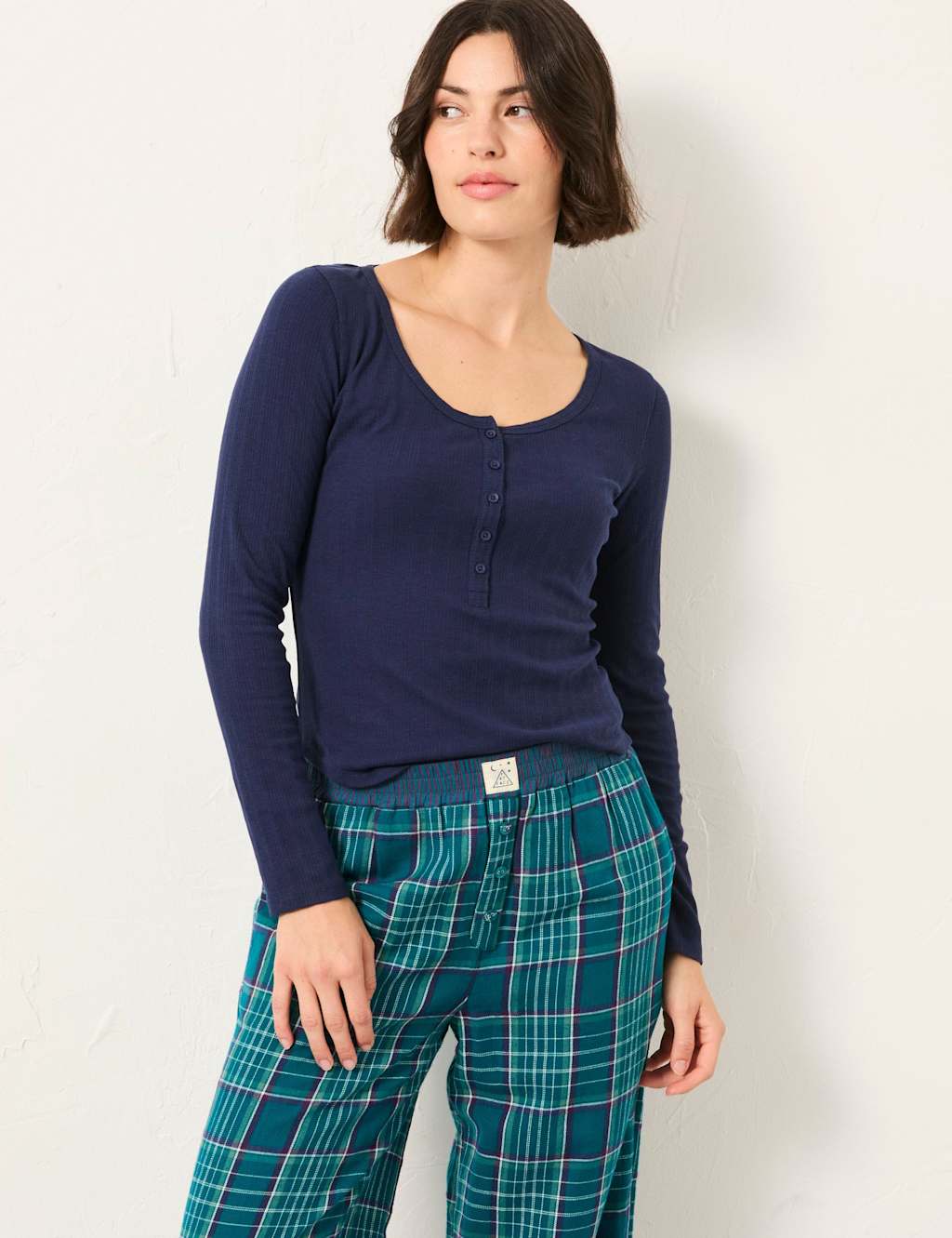 FatFace Cotton Rich Henley Pyjama Top Navy