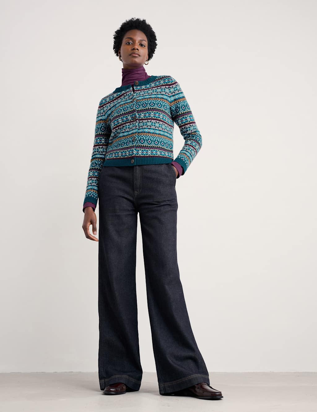 Seasalt Cornwall Merino Wool Rich Floral Fair Isle Cardigan Multi