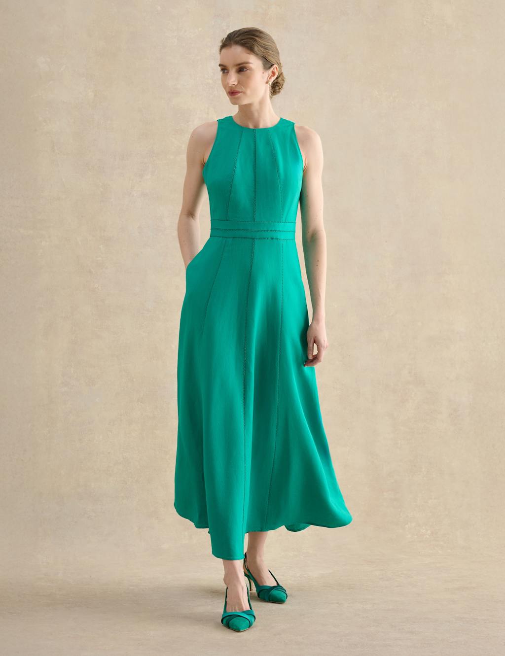 Hobbs Women's Linen Blend Midaxi Skater Dress - 8 - Green - Available at M&S