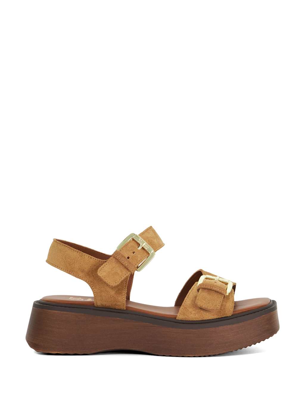 Suede Buckle Flatform Square Toe Sandals