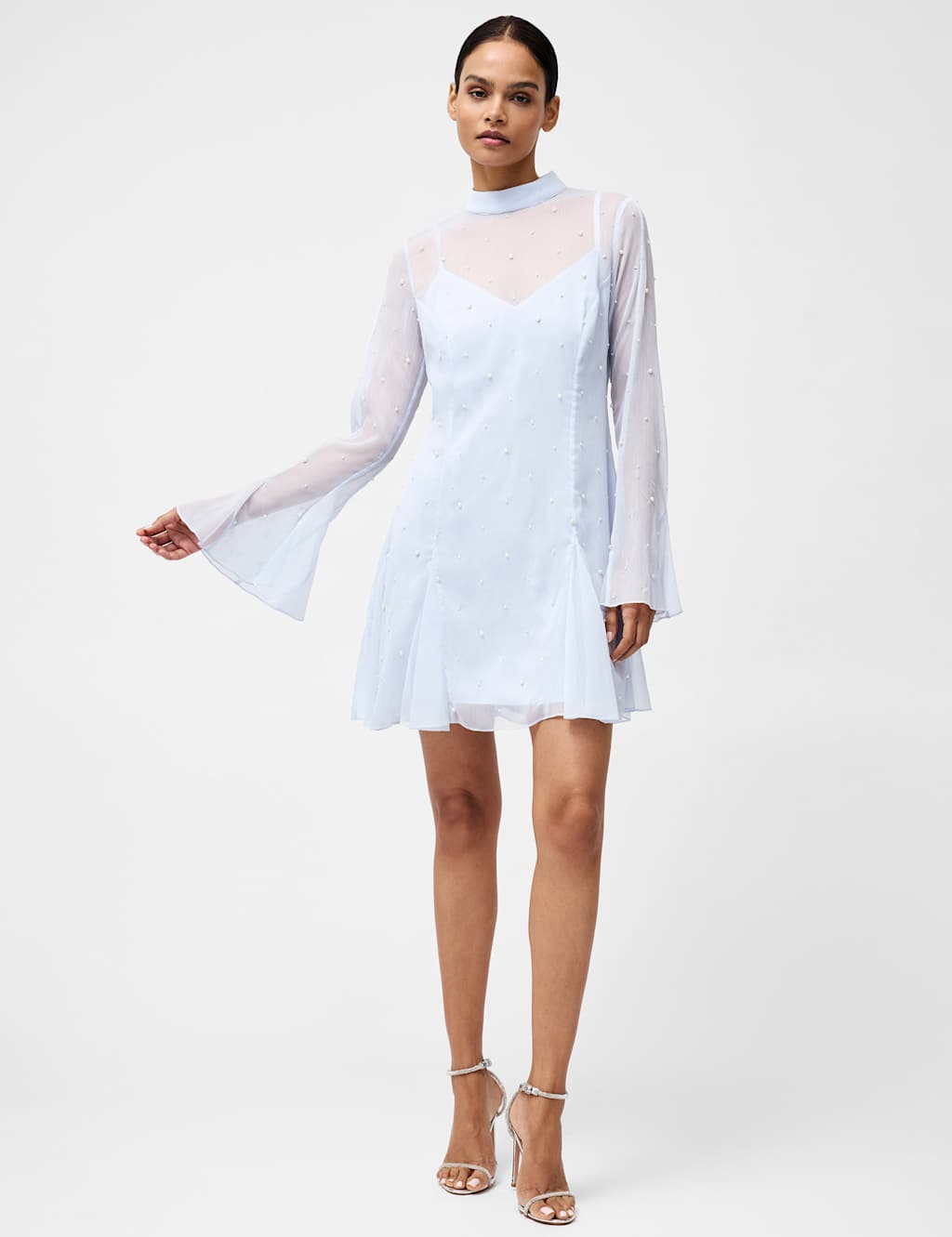 Chiffon Embellished High Neck Mini Dress
