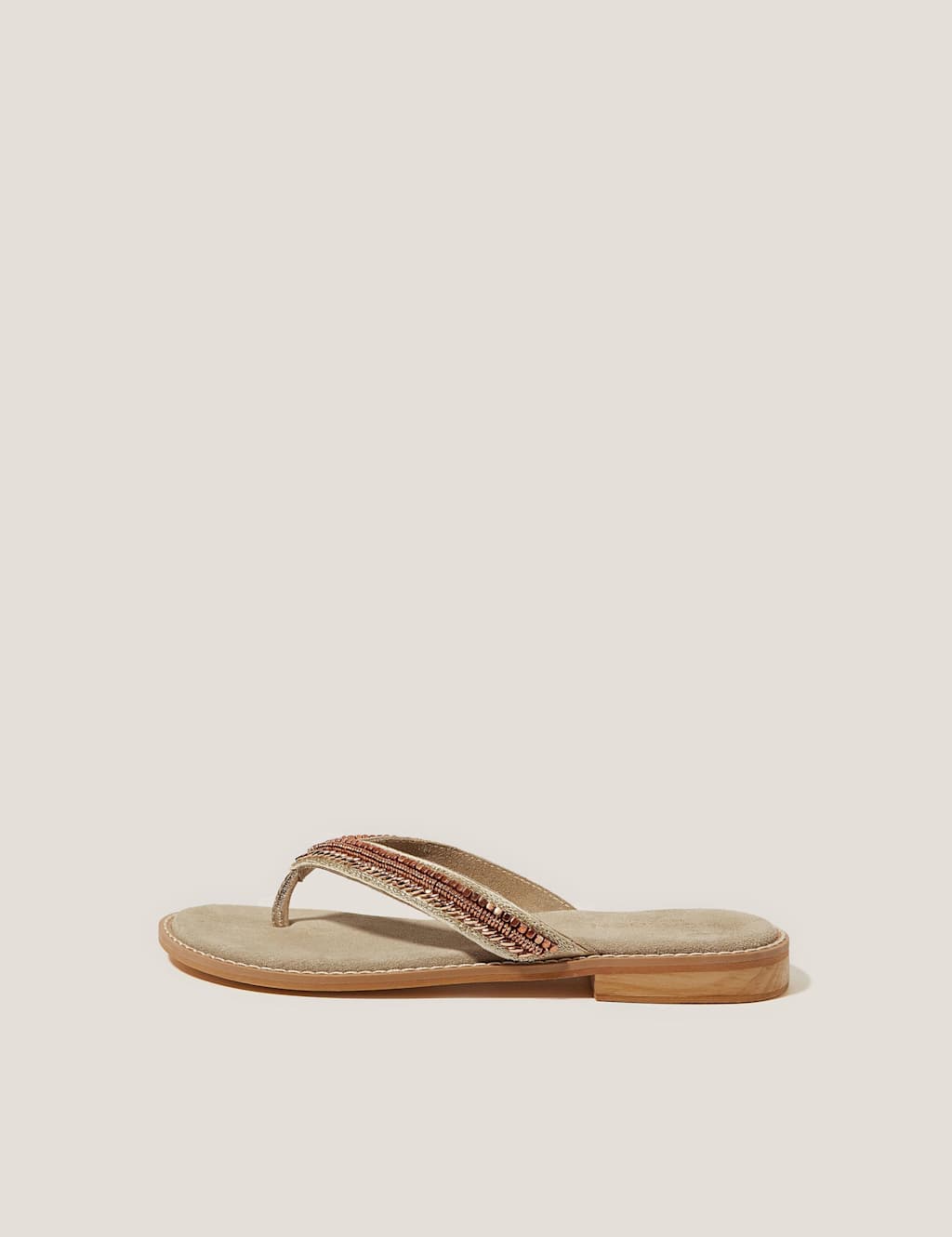 Monsoon Suede Beaded Flip Flops Bronze