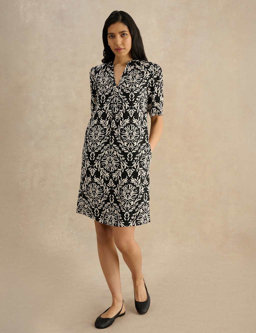 Hobbs Women's Printed Knee Length Shift Dress - 10 - Black Mix - Available at M&S