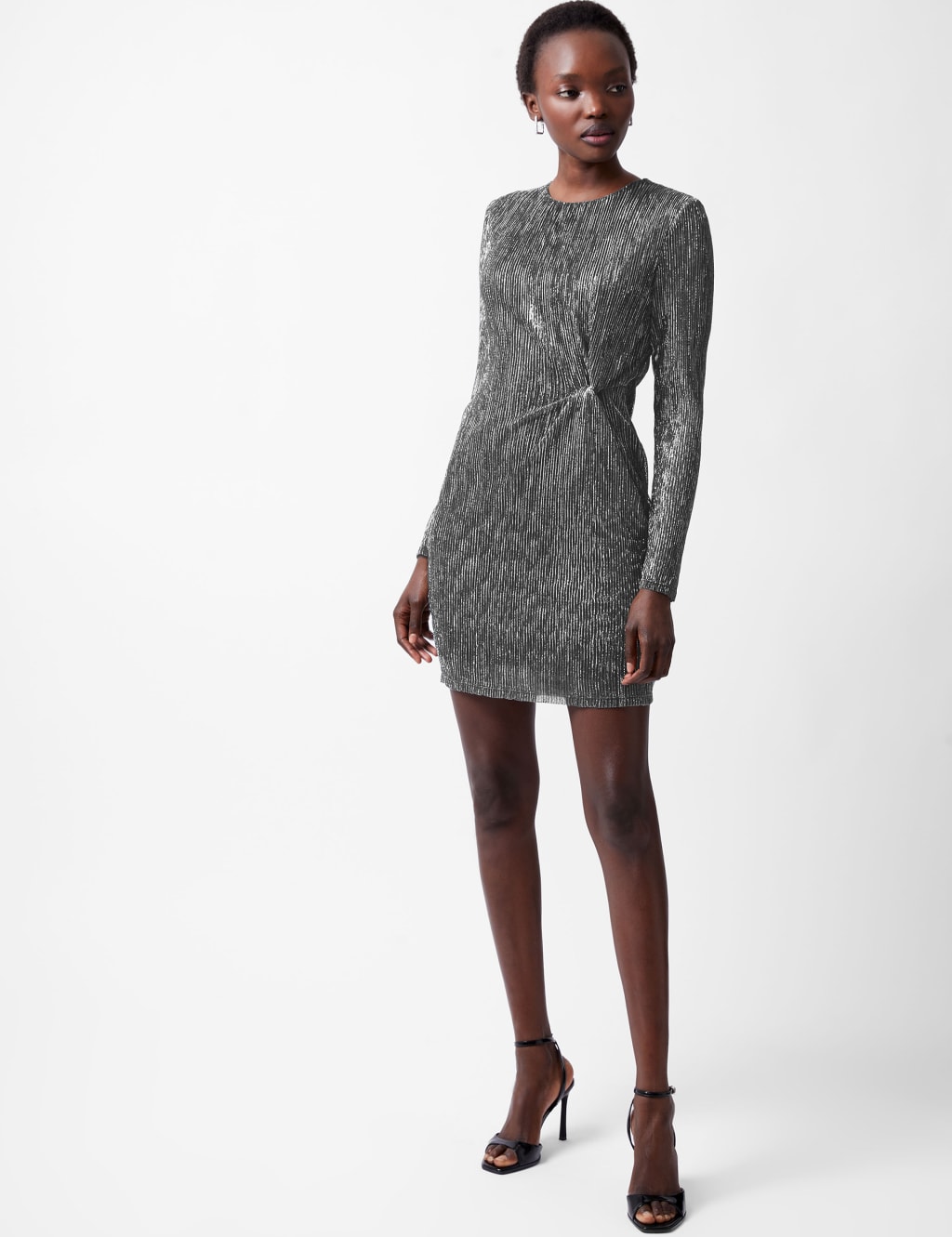 Plisse Sparkly Round Neck Mini Bodycon Dress