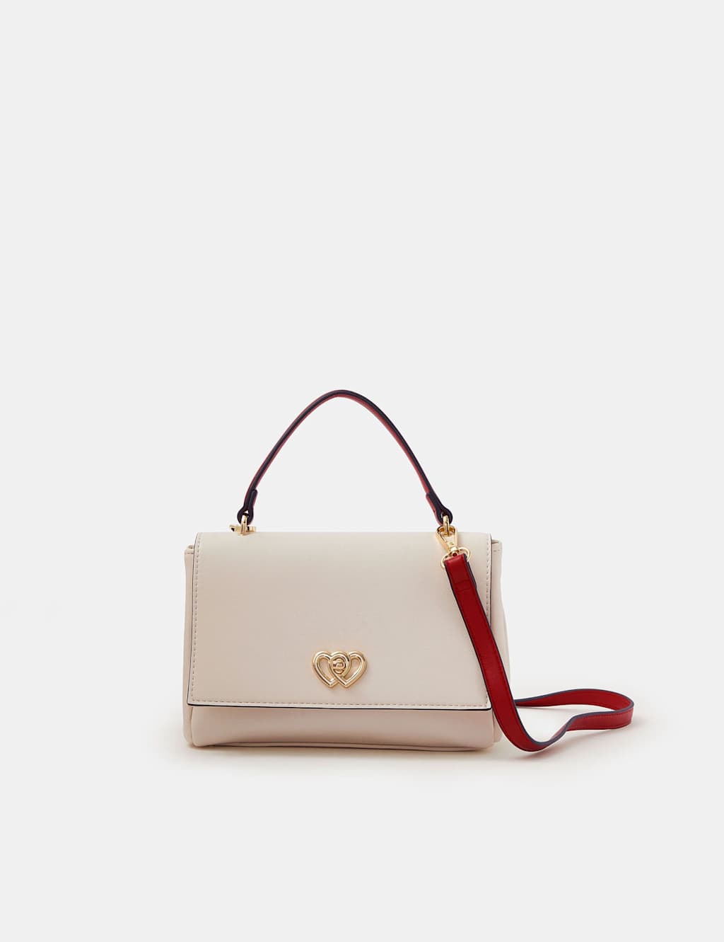 Accessorize Women's Faux Leather Heart Clasp Cross Body Bag - Cream - Available at M&S