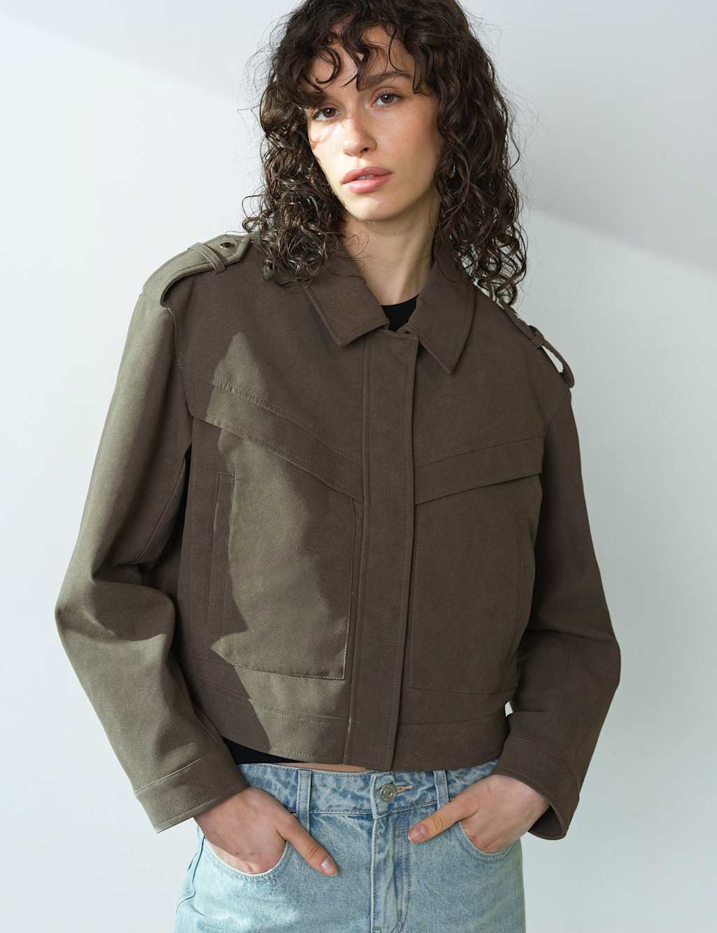 French Connection Women's Faux Suede Bomber Jacket - Large - Green - Available at M&S