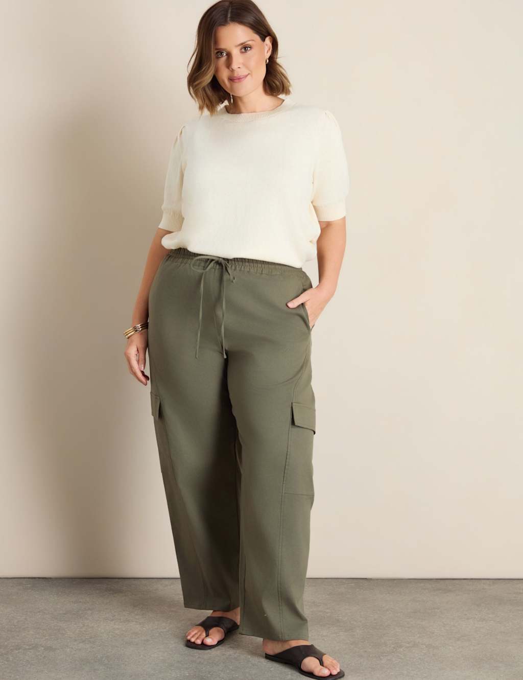 Live Unlimited London Women's Cotton Rich Puff Sleeve Jumper with Wool - 22 - Cream - Available at M&S