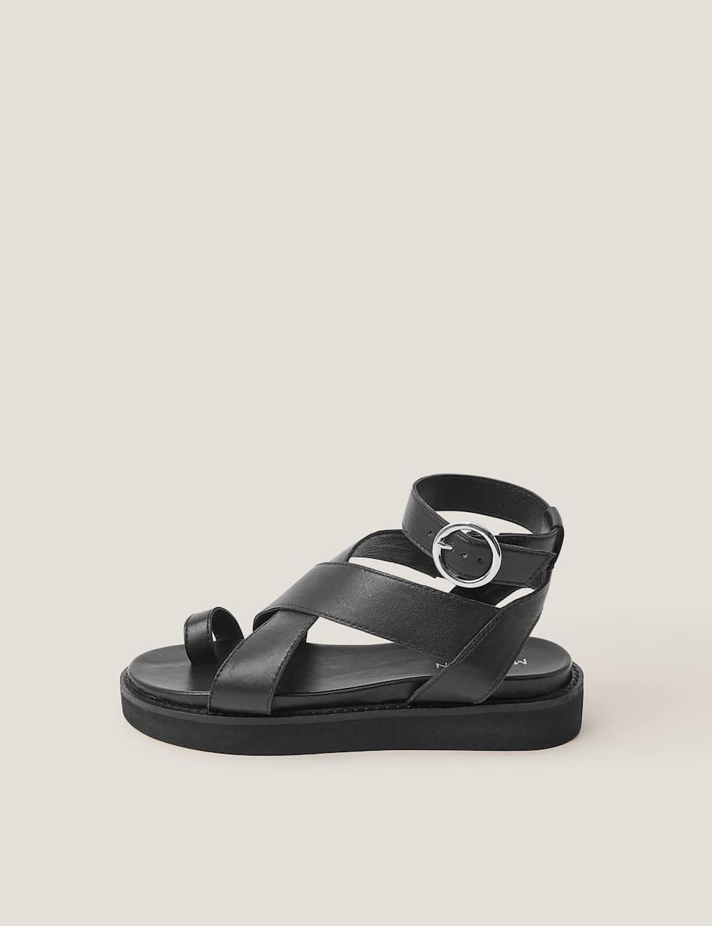Monsoon Leather Toe Strap Crossover Leather Sandals Black