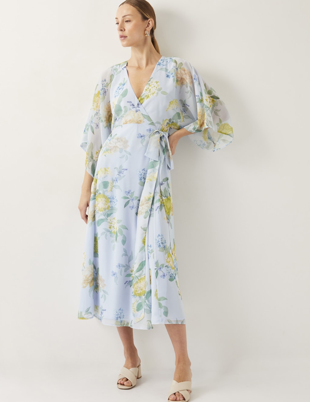 Floral V-Neck Midi Wrap Dress
