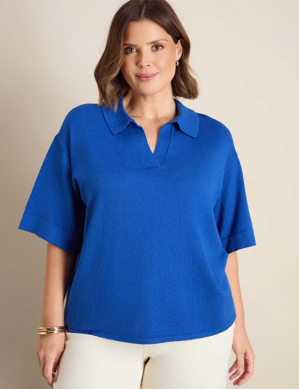 Live Unlimited London Women's Cotton Rich Polo Neck Jumper with Wool - 24 - Blue - Available at M&S