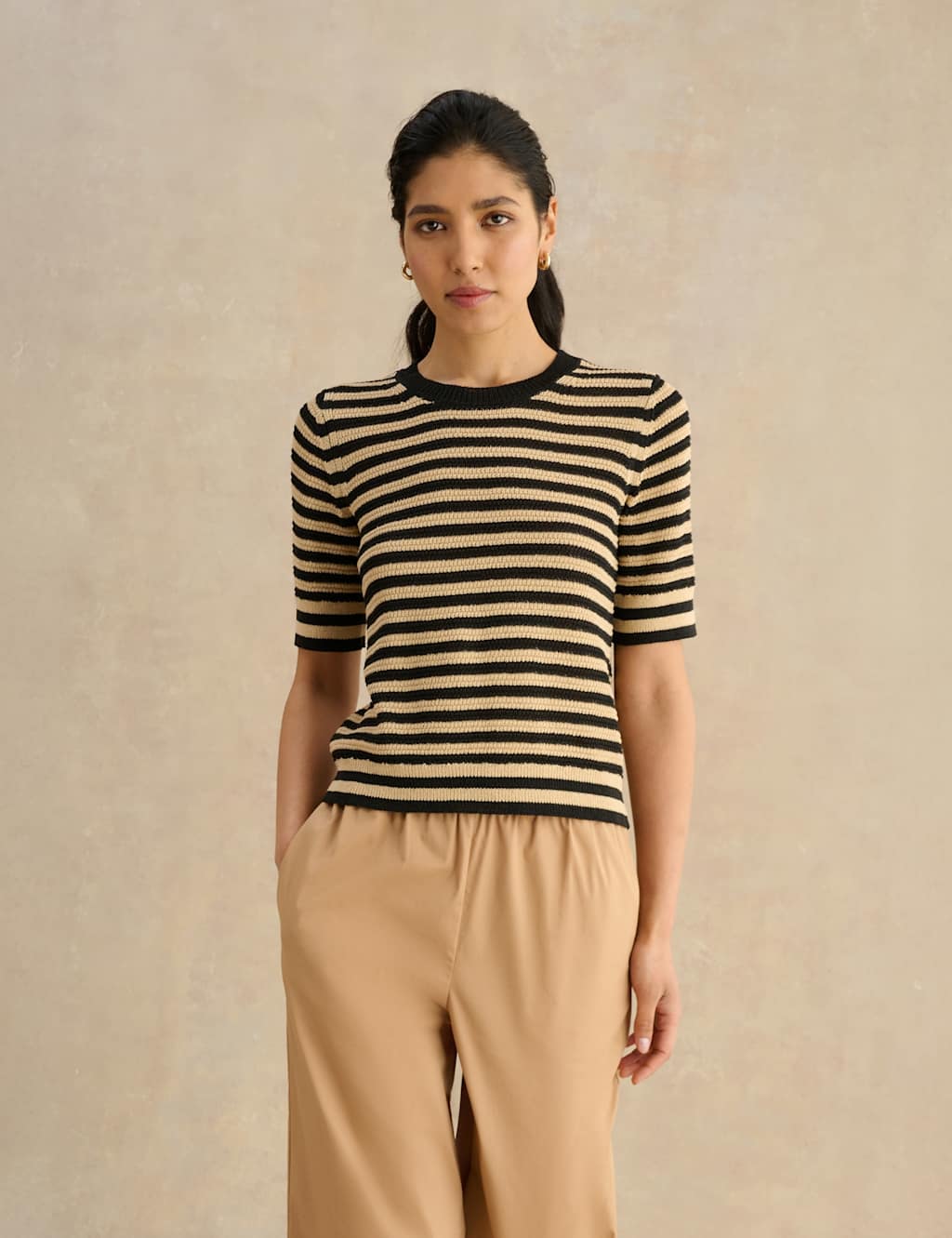 Hobbs Women's Knitted Striped T-Shirt - Medium - Black Mix - Available at M&S