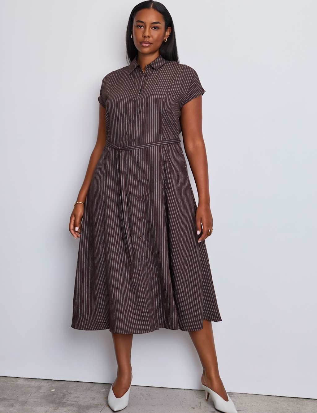 Live Unlimited London Women's Striped Tie Waist Maxi Shirt Dress - 18 - Brown Mix - Available at M&S