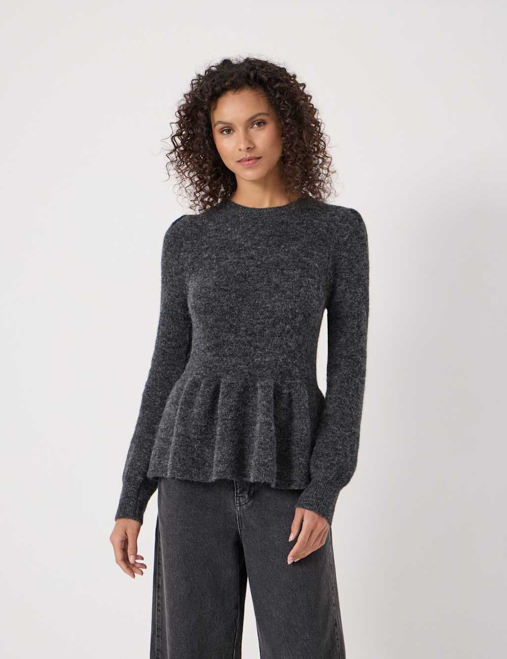 HUSH Wool Alpaca Blend Peplum Top Charcoal