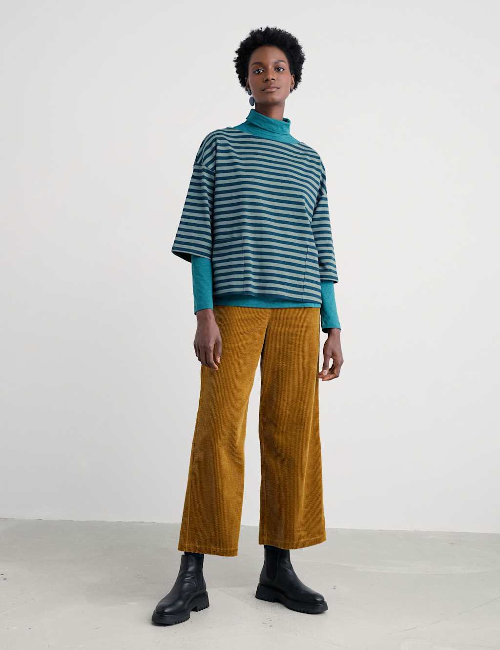 Seasalt Cornwall Pure Cotton Striped Top Navy Mix