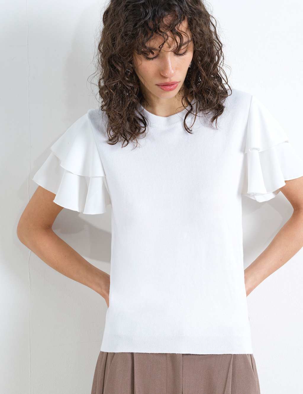 French Connection Women's Textured Crew Neck Top - Small - White - Available at M&S