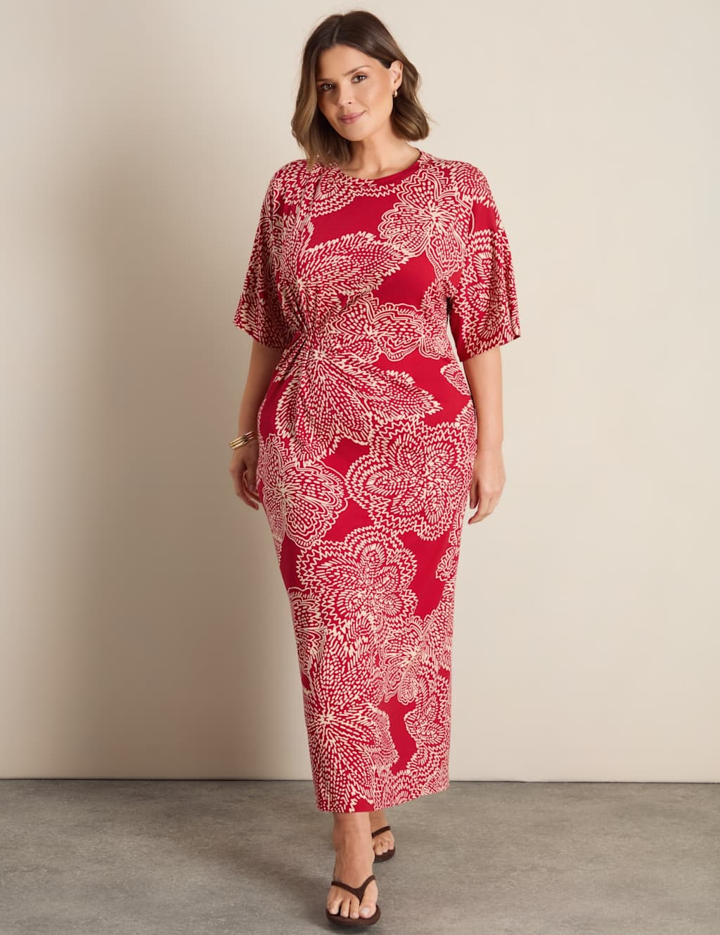 Live Unlimited London Women's Jersey Floral Midaxi Waisted Dress - 24 - Red Mix - Available at M&S
