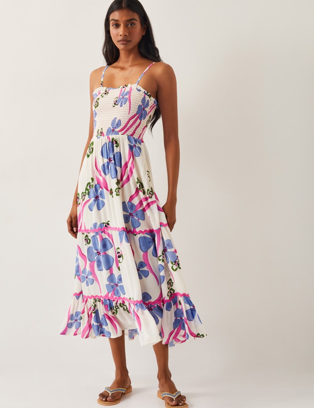 Floral Shirred Bandeau Midi Beach Dress