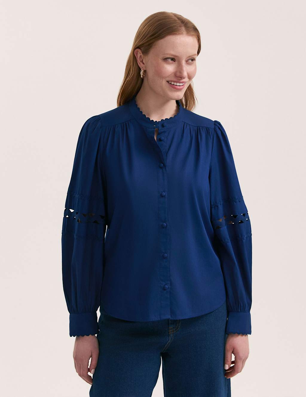 Finery London Pure Cotton Embroidered Shirt Indigo