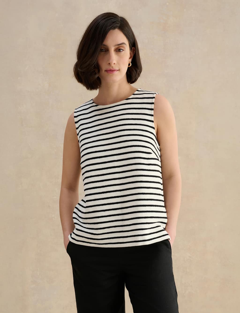 Hobbs Women's Pure Cotton Striped Knitted Vest - Large - White Mix - Available at M&S