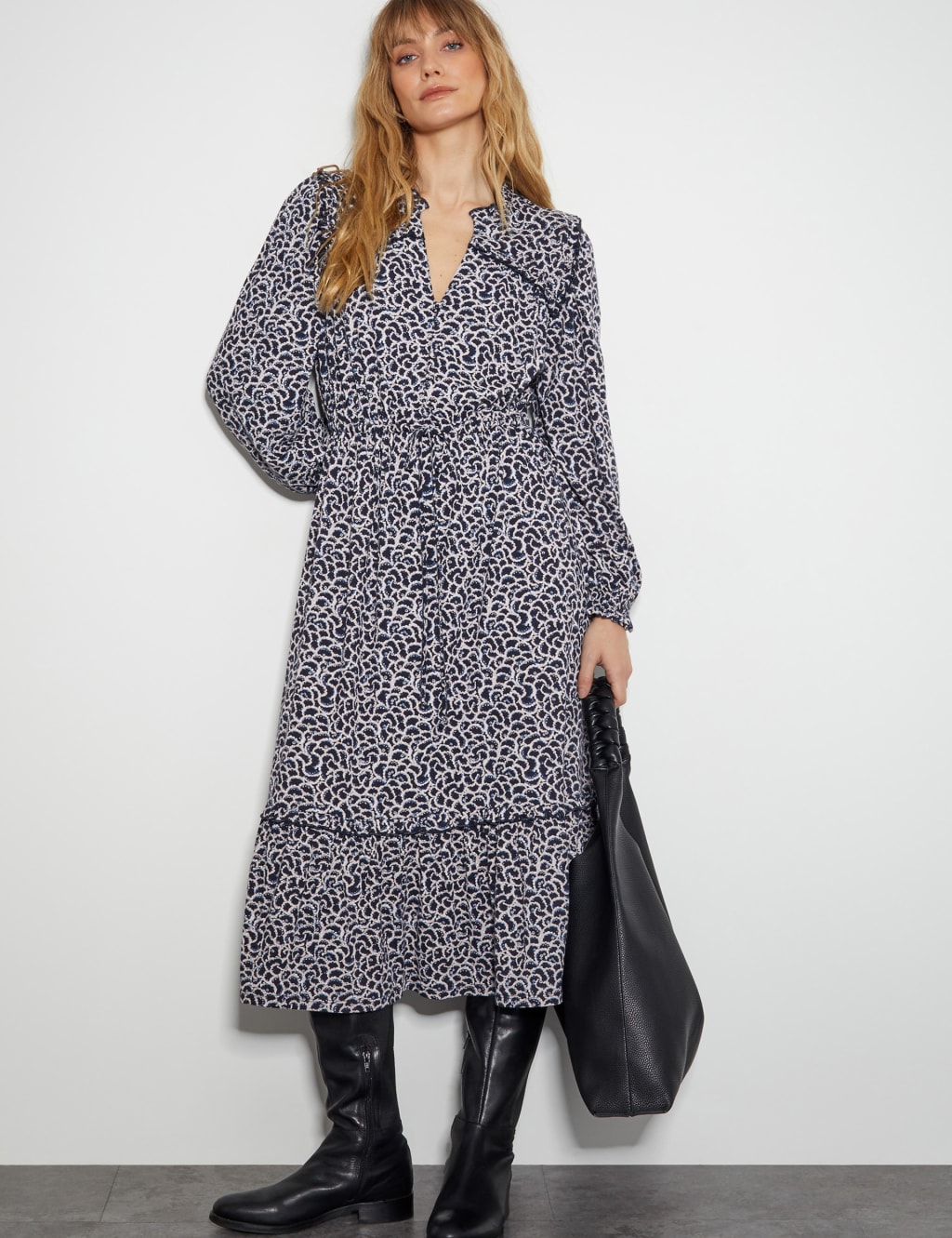 Jersey Printed V-Neck Midi Skater Dress