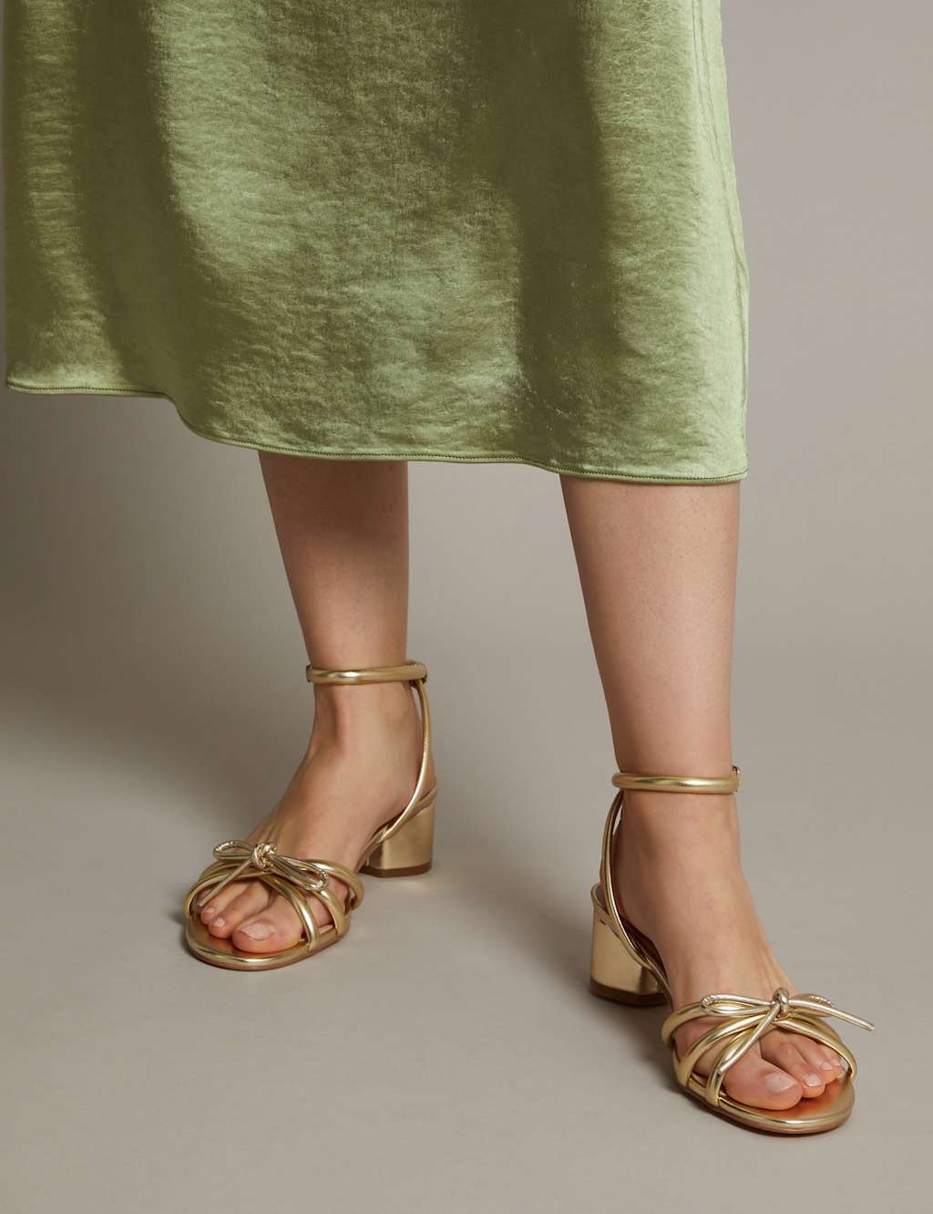 Metallic Ankle Strap Block Heel Sandals